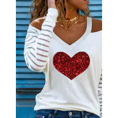 Kaos Jantung V Off-Shoulder untuk Wanita