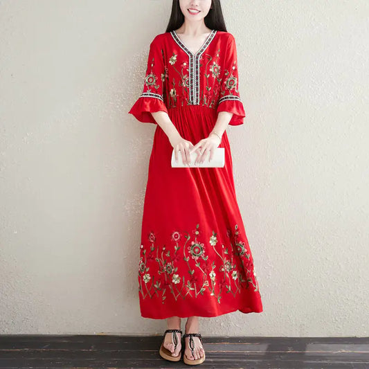 Borneo Cotton Linen Embroidered Dress