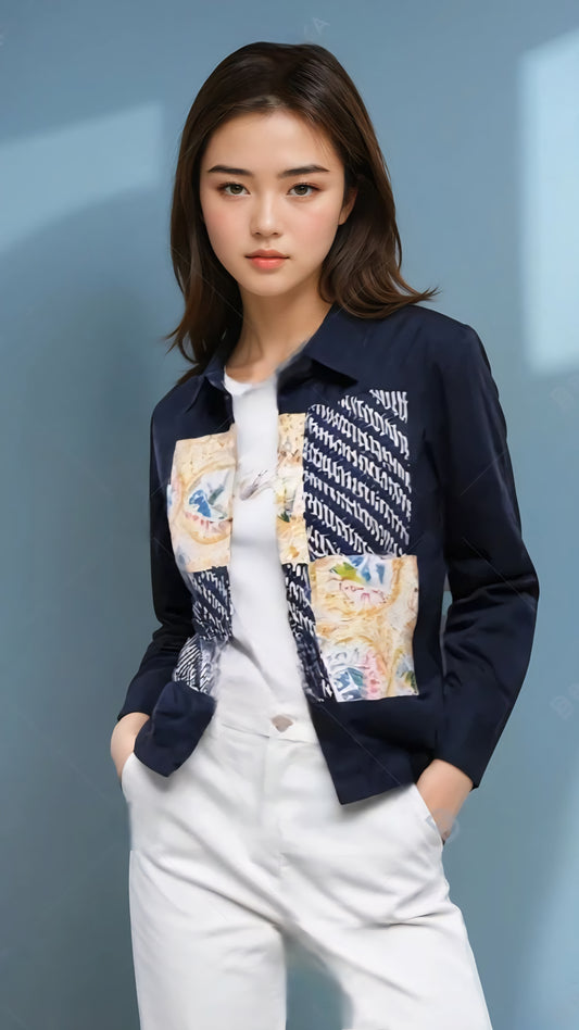 Blouse Gaya Biru with long sleeve