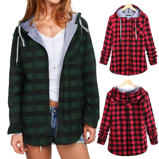 Vibrant Checked Hooded Cardigan for Women